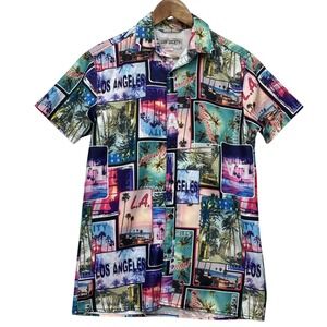 Surf Society Size: M Men Short Sleeve Button Down Graphic LA  Shirt Multi‎ Color